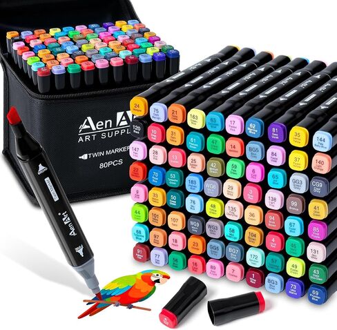 AenArt Alcohol Markers, 80 Color Dual Tip Art Drawing Markers, Artist Pens with Organizing Case for Adult Drawing Coloring Sketching（White Barrel） in Saudi Arabia
