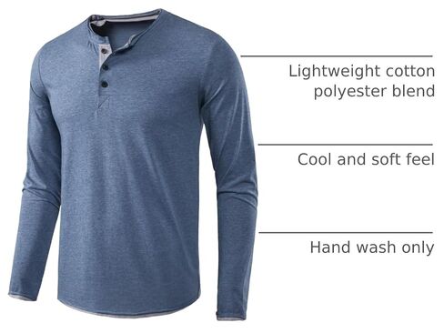 VANCOOG Mens Long Sleeve Casual Lightweight Fitted Basic Henley T-Shirt in Kuwait
