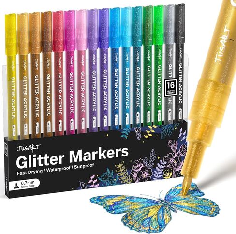 16 Colors Glitter Markers, Glitter Pens, 0.7mm Acrylic Paint Markers in Saudi Arabia