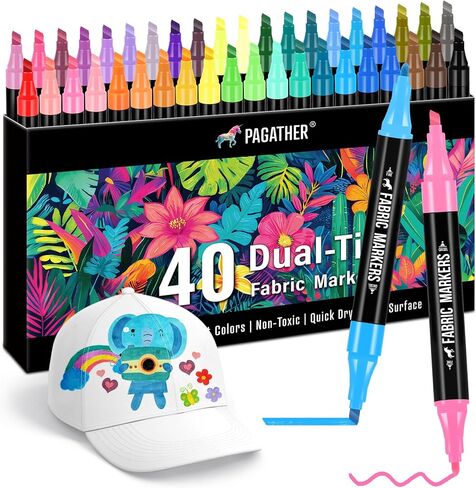 Pagather Fabric Markers, 40 Colors Dual Tip Pens for Clothes in Saudi Arabia