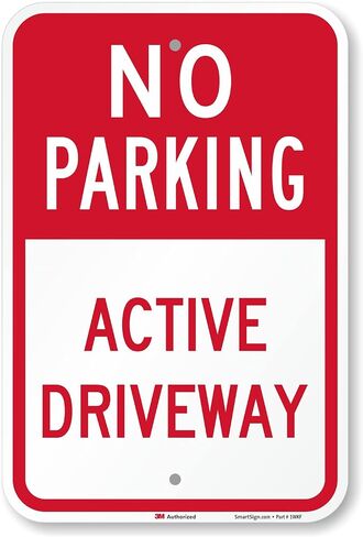 SmartSign - K-5441-EG-12x18 "No Parking - Active Driveway" Sign | 12" x 18" 3M Engineer Grade Reflective Aluminum Red on White in Kuwait