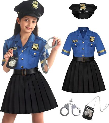 Girls Police Officer Costume Cop Uniform for Halloween Dress Up 3-10Years in Saudi Arabia
