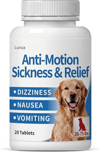 Lunza Motion Sickness for Dogs (26-75 lbs), Dog Car Sickness Medicine for Nausea, Vomiting, Drooling, Whining and More, Non-Drowsy, 20 Tablets in Saudi Arabia