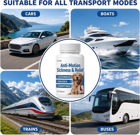 Lunza Motion Sickness for Dogs (26-75 lbs), Dog Car Sickness Medicine for Nausea, Vomiting, Drooling, Whining and More, Non-Drowsy, 20 Tablets in Saudi Arabia