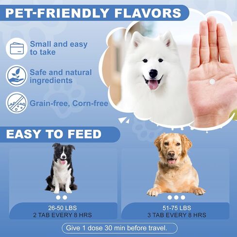 Lunza Motion Sickness for Dogs (26-75 lbs), Dog Car Sickness Medicine for Nausea, Vomiting, Drooling, Whining and More, Non-Drowsy, 20 Tablets in Saudi Arabia