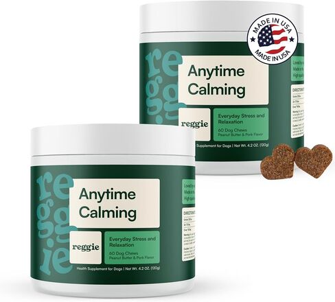 Reggie Anytime Calming Chews for Dogs | Dog Anxiety Relief with L-Theanine & Magnolia Barks | Dog Calming Treats for Separation Anxiety, Thunderstorms, Travel & Stress | 60 Soft Chews in Saudi Arabia