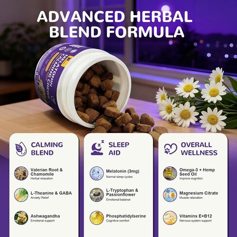 Melatonin for Dogs - Dog Sleep Aid Calming Chews for Small and Large Dogs - Natural Hemp Dog Sleep Aid, Puppy Sleeping Pills for Anxiety, Stress, Separation, Barking, Fireworks,150 ct in Kuwait