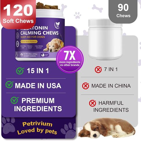 Melatonin for Dogs - Dog Sleep Aid Calming Chews for Small and Large Dogs - Natural Hemp Dog Sleep Aid, Puppy Sleeping Pills for Anxiety, Stress, Separation, Barking, Fireworks,150 ct in Kuwait