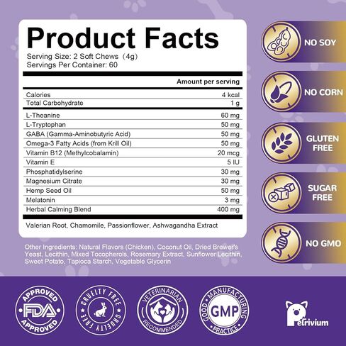 Melatonin for Dogs - Dog Sleep Aid Calming Chews for Small and Large Dogs - Natural Hemp Dog Sleep Aid, Puppy Sleeping Pills for Anxiety, Stress, Separation, Barking, Fireworks,150 ct in Kuwait