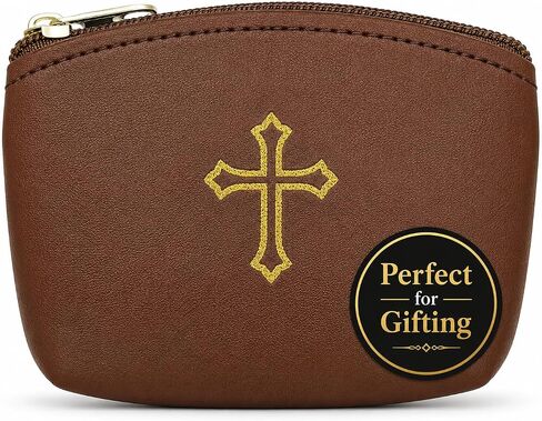 Black Rosary Pouch with Zipper and Gold Cross Imprint in Kuwait