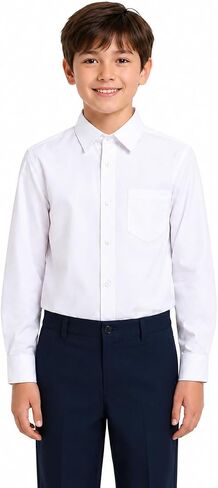 Bienzoe Boys Long Sleeve Shirt: Kids School Uniform Button Down Oxford Tops in Kuwait