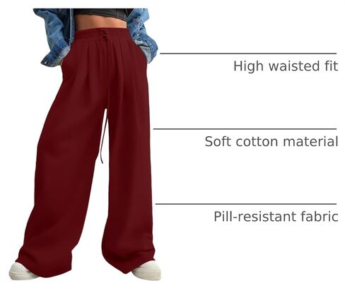 Aleumdr Wide Leg Sweatpants for Women 2025 Trendy Fashion High Waisted Drawstring Loose Long Pants with Pockets in Kuwait