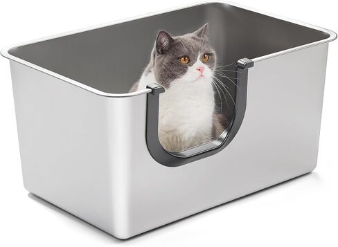 Yangbaga XXL High Sided Stainless Steel Litter Box for Cats in Kuwait