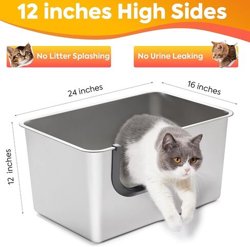 Yangbaga XXL High Sided Stainless Steel Litter Box for Cats in Kuwait