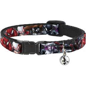 Buckle-Down Cat Collar Breakaway 6 Spider Hero Action Poses Grays 8 to 12 Inches 0.5 Inch Wide