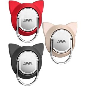 Cat Cell Phone Ring Holder Stand for Magnetic Car Mount,Rotating Phone Finger Ring Holder Grip Pop Kickstand for Smartphones(3 Pack Red Gold Black)