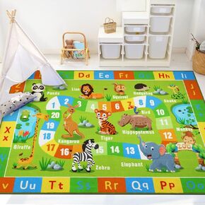 Capslpad Kids Play Rug for Playroom 5'2" x 3'3" Kids Rug with ABC Alphabet Numbers Animals Eudcational Learning Area Rug Non Slip Washable Kids Play Mat for Toddler Room Playroom Bedroom Nursery Decor