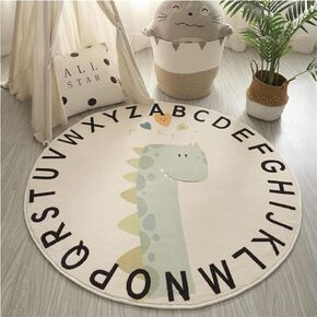 ABC Round Rug for Kids Warm and Soft Alphabet Nursery Animal Area Rugs Fun Rugs for Play Rooms Non-Slip Mats Crawling Mats Decorative Rugs for Bedrooms Living Rooms (Dinosaurs, 47in)