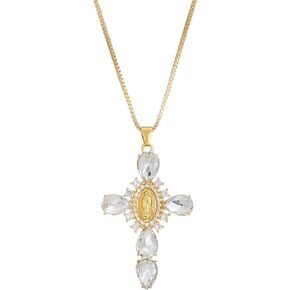 Personnality Cubic Zircon Cross Necklace Virgin Cross Necklace for Women