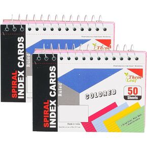 2-Pack Spiral Bound Colored Index Card Books, 3x5-Inch, Ruled, Perforated, Bright Colors: Canary-Cherry-Green-Blue, 50-Count per Book from Northland Wholesale. (2 Packs)
