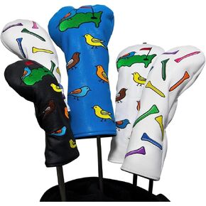 1 Pcs Montela Golf Club Covers,Colorful Birdie Tee 3 Wood Headcover Driver Headcover Fairway Wood Head Covers Hybrid Headcover Leather Golf Head Covers for Odyssey Scotty Cameron Taylormade
