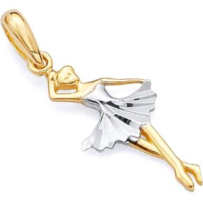 14k REAL Two Tone Gold Dancing Ballerina Charm Pendant