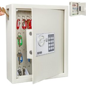40 Keys Cabinet with Digital Lock - Electronic Key Safe, Steel Lock Box with Drop Slot for Key Returns and Safe Storage - Wall Mountable Key Lock Box with Bolts, Key Tags (Dark Grey)