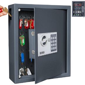 40 Keys Cabinet with Digital Lock - Electronic Key Safe, Steel Lock Box with Drop Slot for Key Returns and Safe Storage - Wall Mountable Key Lock Box with Bolts, Key Tags (Dark Grey)