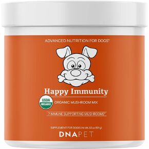 Happy Immunity USDA Certified Organic Mushroom Complex for Dogs, Organic Cordyceps Shiitake Reishi, Vegan Mushroom Blend Powder Canine Supplement, Immune Support Mushroom Mix, Non-GMO, 3.5 oz