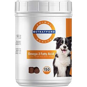 ستراتفورد فارماسيوتيكالز EZ Chew Omega 3 الأحماض الدهنية الناعمة مضغ أقصى قوة - مكمل أوميغا 3 للكلاب - مضغ ناعم مع زيت السمك للكلاب - الكلاب الكبيرة والعملاقة - 150 مضغ ناعم