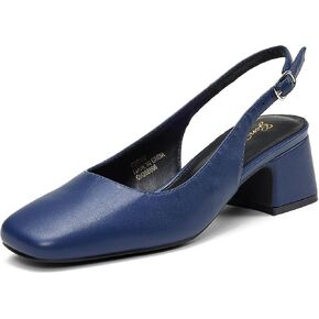 GENSHUO Women's Slingback Low Chunky Block Heel Pumps Square Toe Dress Shoes in Saudi Arabia