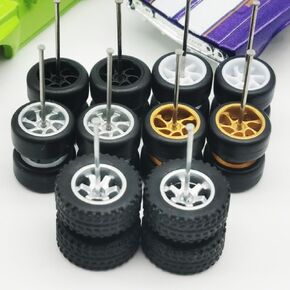 1/64 wheels and Tires Kit to Upgrade Mainline Diecast Model Cars, Premium Car Culture Real Riders Series, ABS and Rubber Material Detail-up Accessories 4 Standard 0.43In and 1 Off-Road 0.55In in A Box