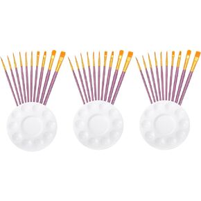 PATIKIL Paint Brushes, 30pcs Watercolor Brushes Acrylic Paint Brushes Set Small Paintbrushes with 3 Palette for Acrylic Painting Art Face DIY Crafts, Cyan