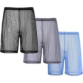 JINSHI Men's Sexy Sheer Underwear Mesh Solid See Through Long Boxer Shorts M L XL XXL 3XL