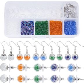 SUNNYCLUE 1 Box DIY 10 Pairs Crystal Bubble Glass Ball Bottle Dangle Stud Earring Making Starter Kits Jewelry Craft Supplies Adults Women, Silver