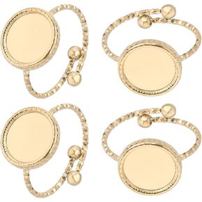 Beebeecraft 1 Box 6Pcs Rings Components 18K Gold Plated Brass Flat Round Open Cuff Ring Settings 10mm Tray Flat Pad Ring Components for Ring Jewelry Making