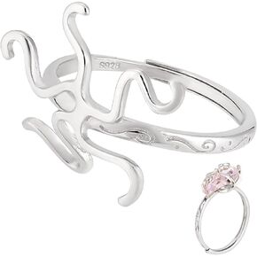 PH PandaHall 925 Sterling Silver Adjustable Ring Base, Claw Ring Blank Ring Gem Holder Finger Rings Bezel Setting with 5 Prongs for Women Crystal Rocks Cabochons Rhinestones Ring Mother's Day