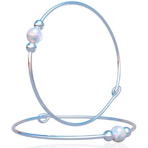 Pair of Hypoallergenic 1 inch Silver Hoop Earrings - Hammered 925 Silver Cute Dangle Earrings With a 3mm White Opal - Easy and Simple Closure Hoop Earrings