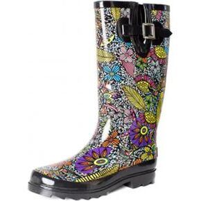 حذاء SheSole نسائي طويل من المطاط المقاوم للماء للحديقة، متوسط ​​الساق، مطبوع عليه زهور، أسود، مقاس أمريكي 6 in Kuwait