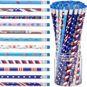 60 Pieces Independence Day Pencils American Flag Pencil 4th of July Pencil USA Patriotic School Office Supplies Stationery Accessories Party Decorations for Students, Teachers, Office Workers
