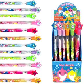 TINYMILLS 24 Pcs Shark Family Multi Point Stackable Push Pencil Assortment with Eraser for Shark Birthday Party Favor Prize Carnival Goodie Bag Stuffers Classroom Rewards Pinata Fillers