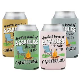 Drunkest Bunch of Assholes this side of the Campground Cozies (7 Pack) - Party Favor Gift for camping, tenting, drinking, coolies, coozies, campsite, glamping, bonfire, funny drink holder, Set of 7