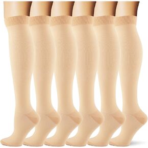 (6 أزواج) جوارب ضغط 20-30 ملم زئبق طويلة للنساء وجوارب طويلة للركبة للنساء 6p6 6 لون البشرة XS in Kuwait
