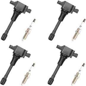 MAYASAF Iridium Spark Plug and Ignition Coil Kit UF549 4 Pairs Compatible for Nissan 08-18 Rogue/05-19 Frontier/07-19 Sentra, for Altima/Cube/NV200/Versa, for Lexus HS250h, for Suzuki 09-12 Equator