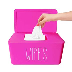 Moorfowl Baby Wipe Dispenser for Bathroom, Upgarde Design(8.2L x 4.9W x 3.9H inches), Minimalist Hot Pink Wipes Holder Container Flushable Wipes Box with Lid for Home Office Car