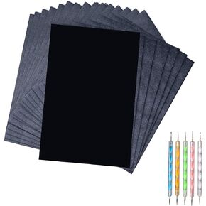 50 Sheets Carbon Paper Black Graphite Paper Transfer Tracing Paper and 5 Pieces Ball Embossing Styluses for Wood, Paper, Canvas and Other Art Craft Surfaces, 8.3 by 11.8 Inch