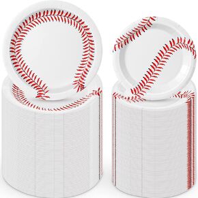 200 Pcs Baseball Paper Plates 9'' and 7'' Disposable Baseball Party Plates Baseball Serving Trays Baseball Snack Platter for Baseball Game Day Theme Birthday Decorations Supplies Family Dinner