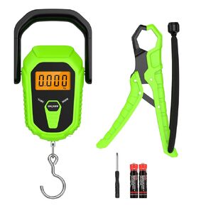 AMIR Digital Fishing Scale, 110lb/50kg Portable Luggage Scale, Electronic Fishing Scale with Lip Gripper, Digital Weight Scale with 38'' Tape Measure, Batteries Included