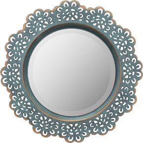Stonebriar Decorative 12.5" Round Black Metal Lace Wall Mirror with Attached Hanger, Country Rustic Decor for the Living Room, Bedroom, Bathroom, Hallway, and Entryway