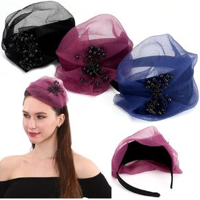 LONEEDY Fascinator Half Beret Hat Headband for Women,Cute and Elegant Hairband for Girls Dance Party Hair Accessories (Mixed colors 1)